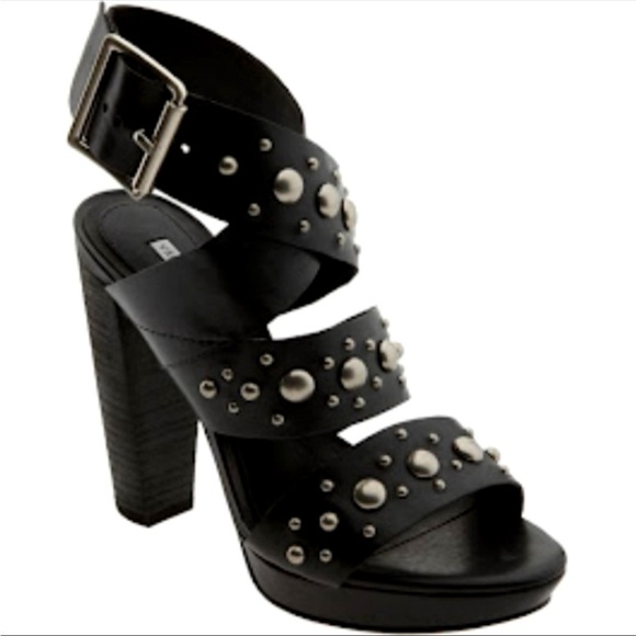 VERA Wang Lavender Label Black Leather Heel Sandals with Studs - Picture 1 of 10